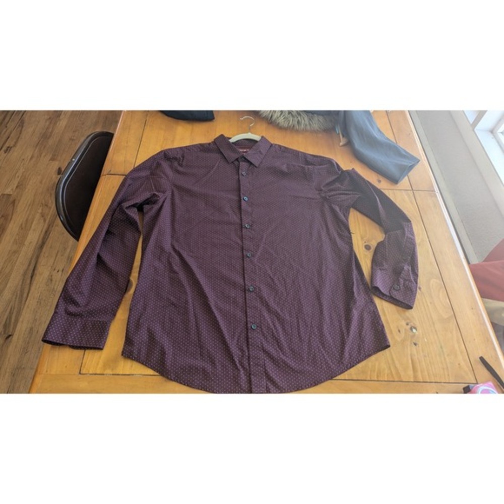 AXIST Stretch Men's Dress‎ Shirt XL Burgundy Dot Pattern Long Sleeve